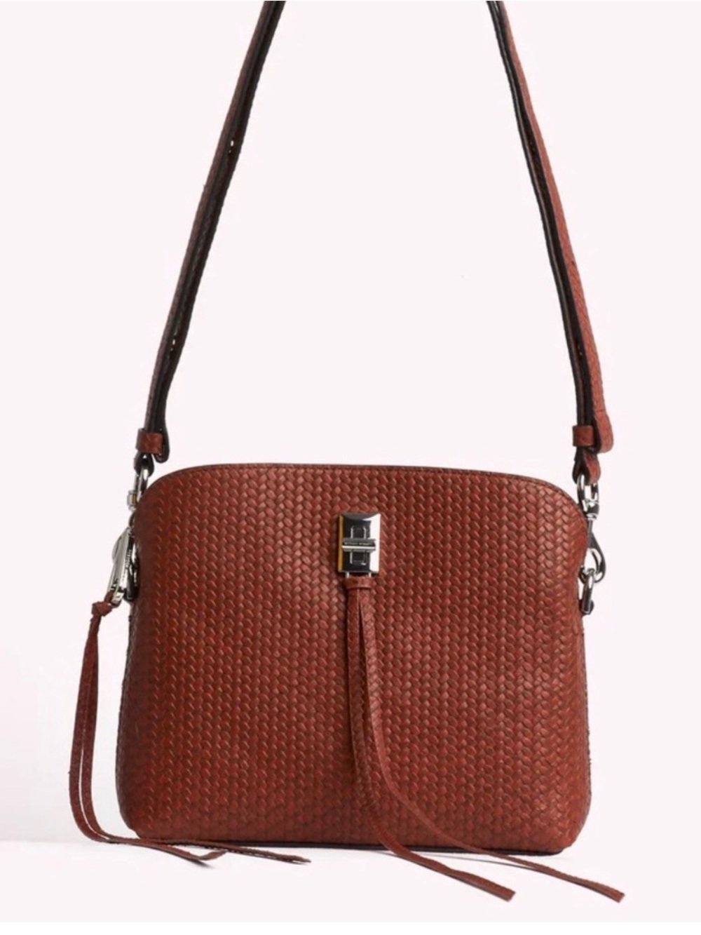 Rebecca Minkoff Darren Woven Leather Crossbody Bag in Saddle Brown